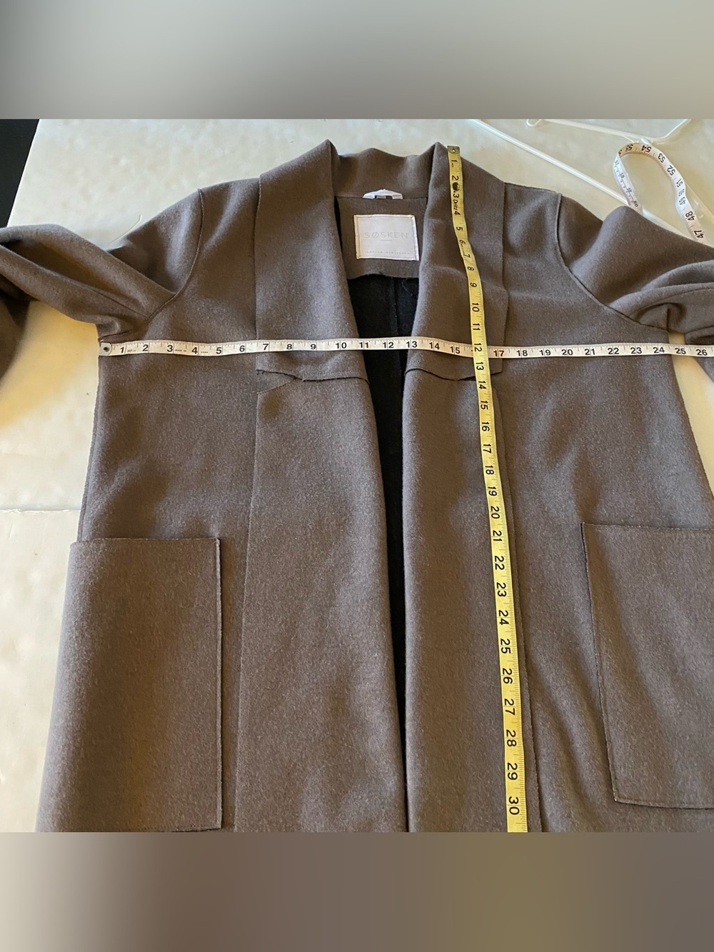 Sosken Bella Coat Trench Jacket Womens Size XL 4 Taupe Gray Pockets Open Front - Picture 6 of 13
